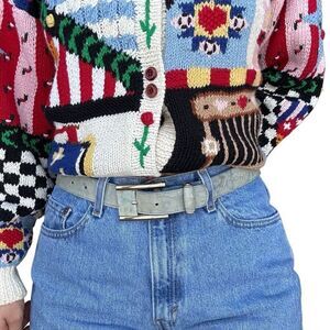 Vintage Patricia Green Details Blue Bleached Leather Belt Wm Size Small USA Made